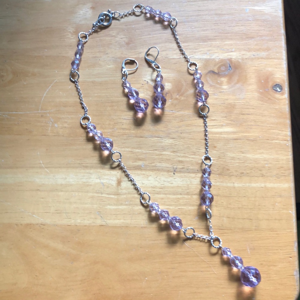Purple crystal and sterling necklace set